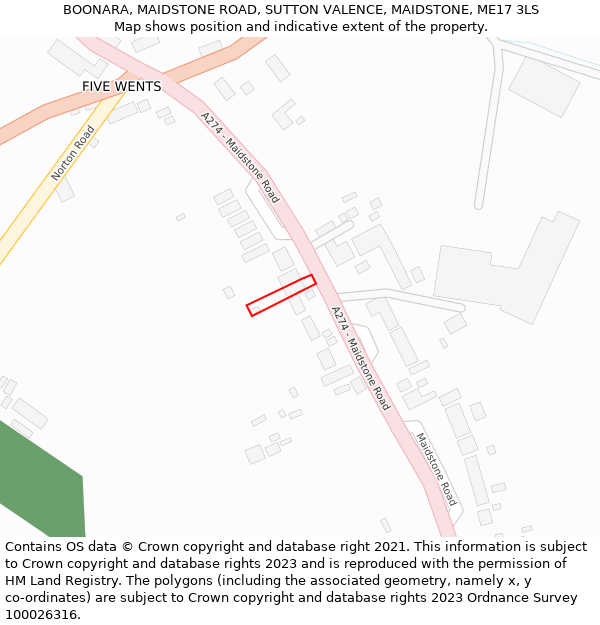 BOONARA, MAIDSTONE ROAD, SUTTON VALENCE, MAIDSTONE, ME17 3LS: Location map and indicative extent of plot