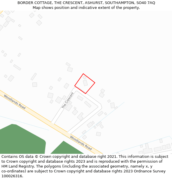 BORDER COTTAGE, THE CRESCENT, ASHURST, SOUTHAMPTON, SO40 7AQ: Location map and indicative extent of plot