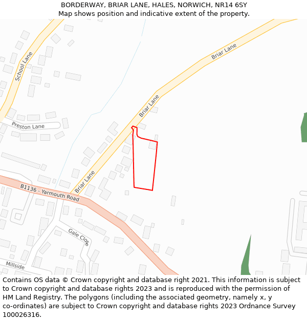 BORDERWAY, BRIAR LANE, HALES, NORWICH, NR14 6SY: Location map and indicative extent of plot