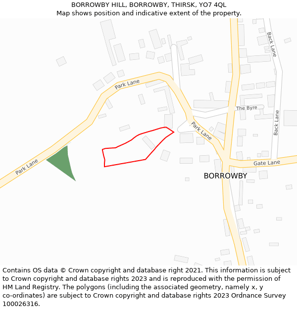 BORROWBY HILL, BORROWBY, THIRSK, YO7 4QL: Location map and indicative extent of plot