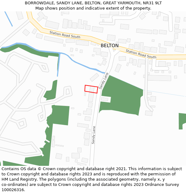 BORROWDALE, SANDY LANE, BELTON, GREAT YARMOUTH, NR31 9LT: Location map and indicative extent of plot