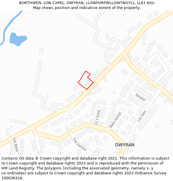 BORTHWEN, LON CAPEL, DWYRAN, LLANFAIRPWLLGWYNGYLL, LL61 6AU: Location map and indicative extent of plot