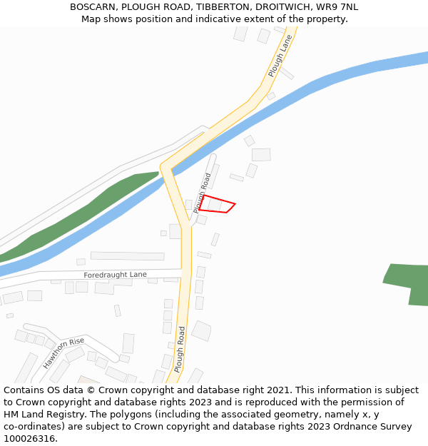 BOSCARN, PLOUGH ROAD, TIBBERTON, DROITWICH, WR9 7NL: Location map and indicative extent of plot