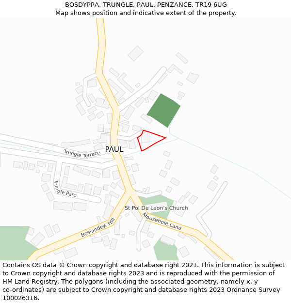 BOSDYPPA, TRUNGLE, PAUL, PENZANCE, TR19 6UG: Location map and indicative extent of plot