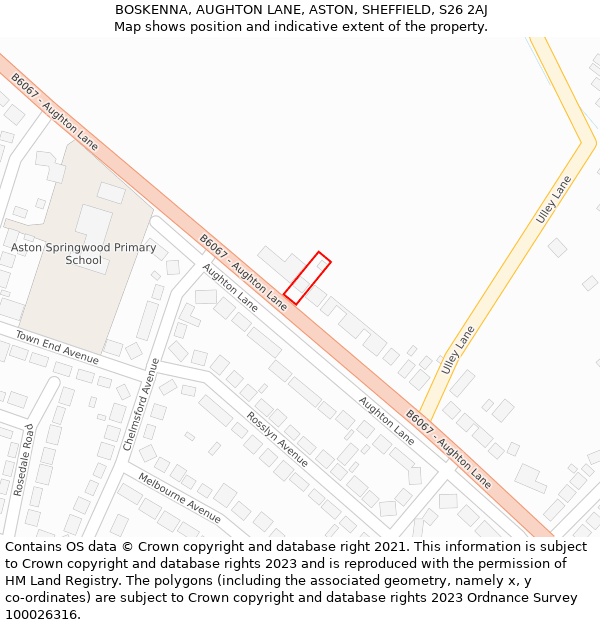 BOSKENNA, AUGHTON LANE, ASTON, SHEFFIELD, S26 2AJ: Location map and indicative extent of plot