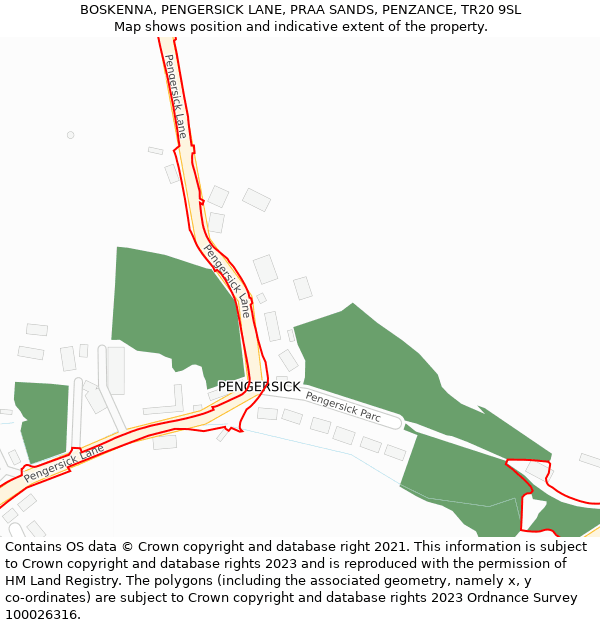 BOSKENNA, PENGERSICK LANE, PRAA SANDS, PENZANCE, TR20 9SL: Location map and indicative extent of plot