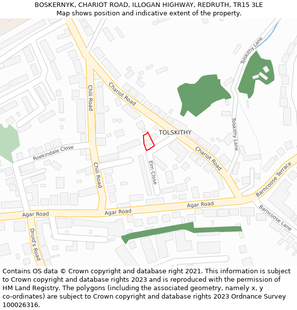 BOSKERNYK, CHARIOT ROAD, ILLOGAN HIGHWAY, REDRUTH, TR15 3LE: Location map and indicative extent of plot