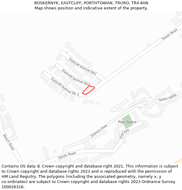 BOSKERNYK, EASTCLIFF, PORTHTOWAN, TRURO, TR4 8AN: Location map and indicative extent of plot