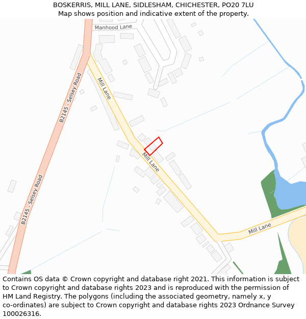 BOSKERRIS, MILL LANE, SIDLESHAM, CHICHESTER, PO20 7LU: Location map and indicative extent of plot