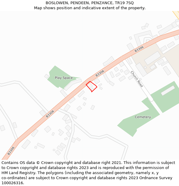 BOSLOWEN, PENDEEN, PENZANCE, TR19 7SQ: Location map and indicative extent of plot