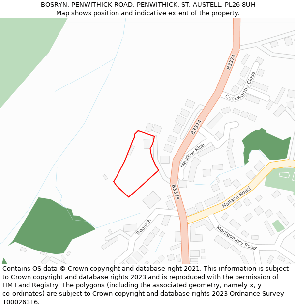 BOSRYN, PENWITHICK ROAD, PENWITHICK, ST. AUSTELL, PL26 8UH: Location map and indicative extent of plot