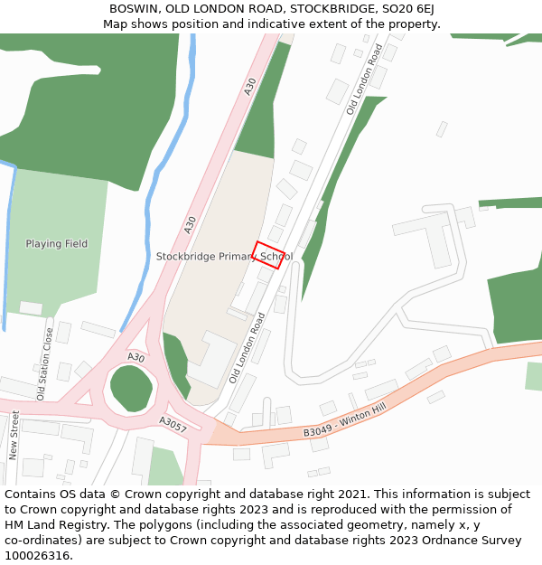 BOSWIN, OLD LONDON ROAD, STOCKBRIDGE, SO20 6EJ: Location map and indicative extent of plot