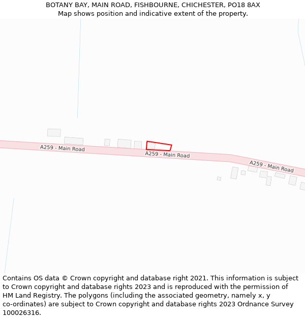 BOTANY BAY, MAIN ROAD, FISHBOURNE, CHICHESTER, PO18 8AX: Location map and indicative extent of plot