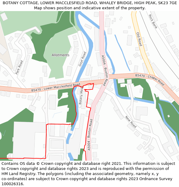 BOTANY COTTAGE, LOWER MACCLESFIELD ROAD, WHALEY BRIDGE, HIGH PEAK, SK23 7GE: Location map and indicative extent of plot