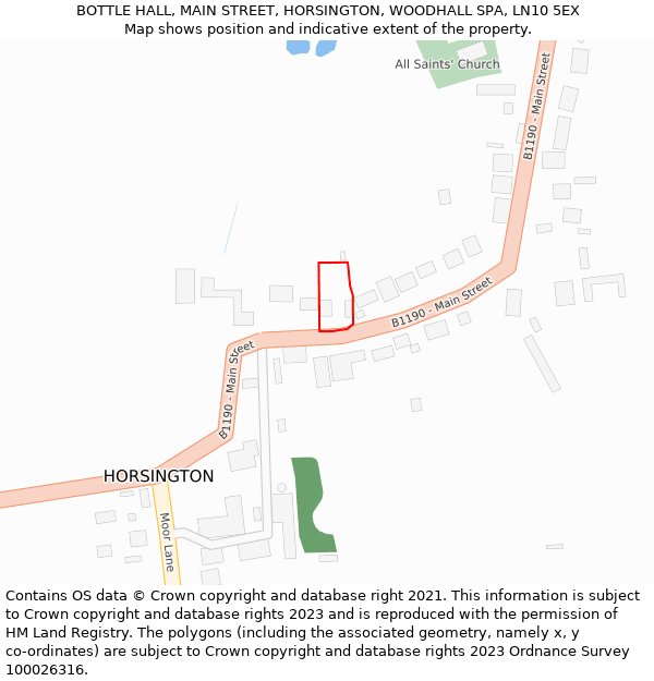 BOTTLE HALL, MAIN STREET, HORSINGTON, WOODHALL SPA, LN10 5EX: Location map and indicative extent of plot