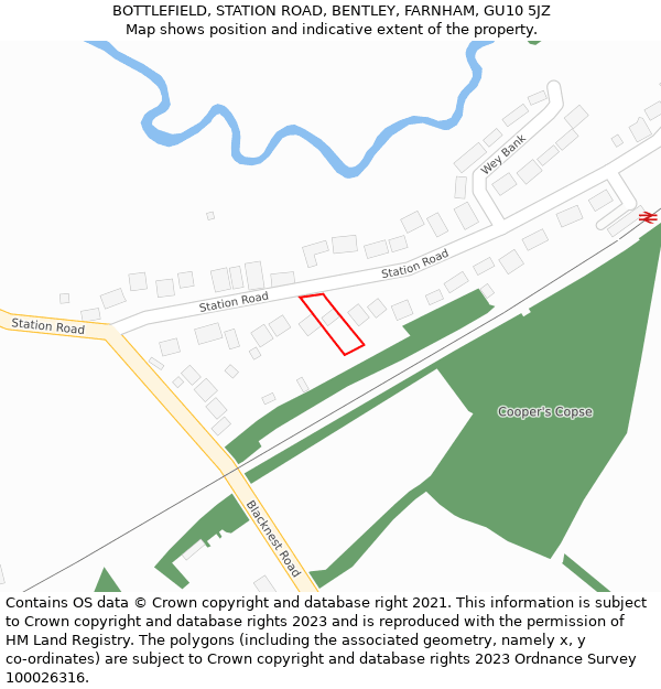 BOTTLEFIELD, STATION ROAD, BENTLEY, FARNHAM, GU10 5JZ: Location map and indicative extent of plot