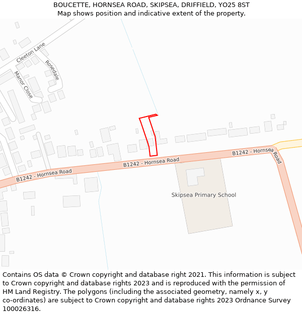 BOUCETTE, HORNSEA ROAD, SKIPSEA, DRIFFIELD, YO25 8ST: Location map and indicative extent of plot