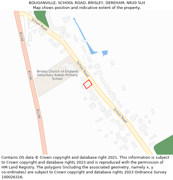 BOUGANVILLE, SCHOOL ROAD, BRISLEY, DEREHAM, NR20 5LH: Location map and indicative extent of plot