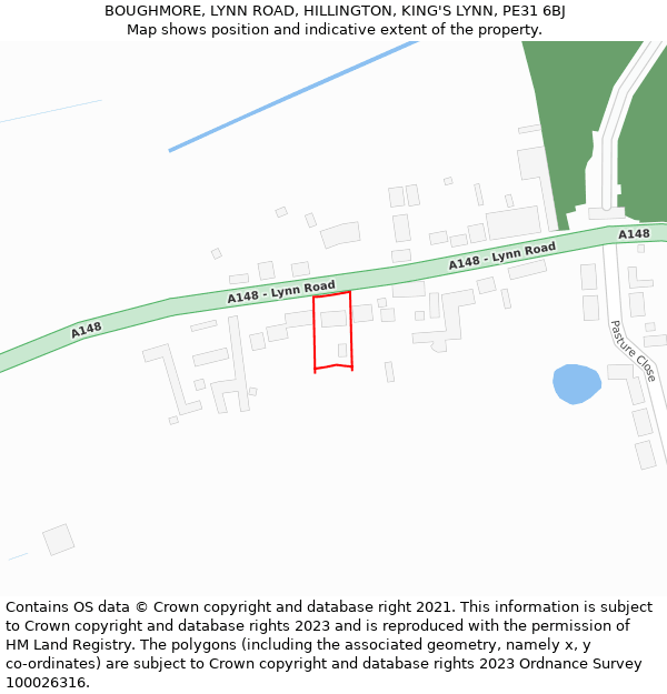 BOUGHMORE, LYNN ROAD, HILLINGTON, KING'S LYNN, PE31 6BJ: Location map and indicative extent of plot
