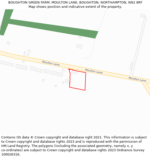 BOUGHTON GREEN FARM, MOULTON LANE, BOUGHTON, NORTHAMPTON, NN2 8RF: Location map and indicative extent of plot