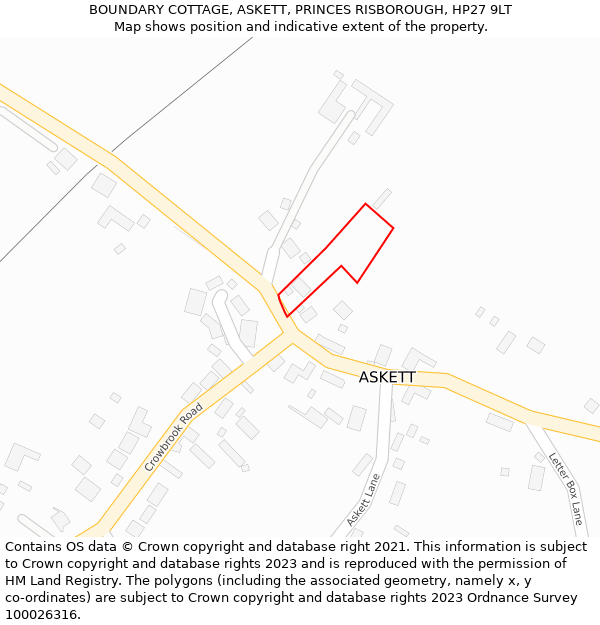 BOUNDARY COTTAGE, ASKETT, PRINCES RISBOROUGH, HP27 9LT: Location map and indicative extent of plot