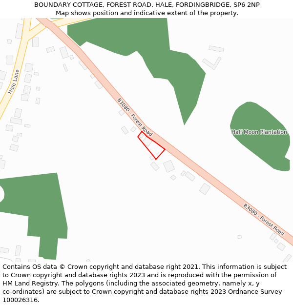 BOUNDARY COTTAGE, FOREST ROAD, HALE, FORDINGBRIDGE, SP6 2NP: Location map and indicative extent of plot