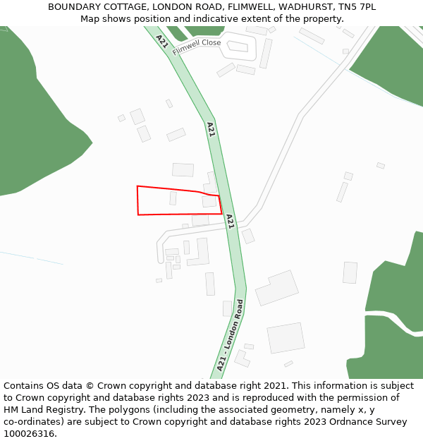 BOUNDARY COTTAGE, LONDON ROAD, FLIMWELL, WADHURST, TN5 7PL: Location map and indicative extent of plot