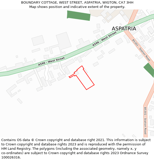 BOUNDARY COTTAGE, WEST STREET, ASPATRIA, WIGTON, CA7 3HH: Location map and indicative extent of plot