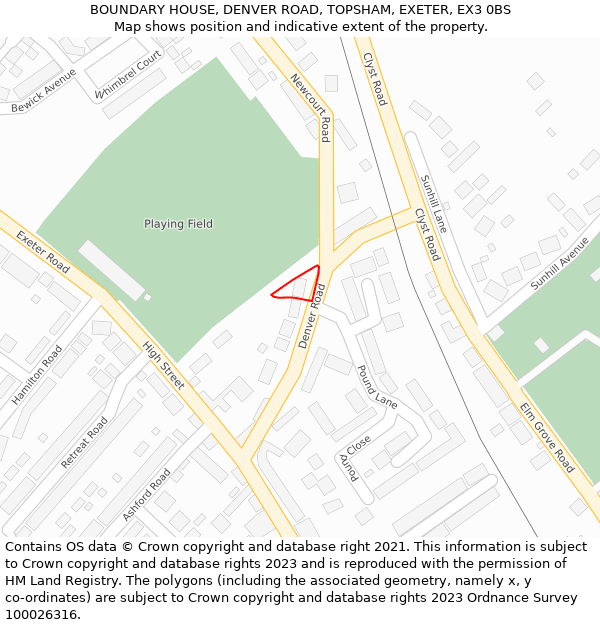 BOUNDARY HOUSE, DENVER ROAD, TOPSHAM, EXETER, EX3 0BS: Location map and indicative extent of plot