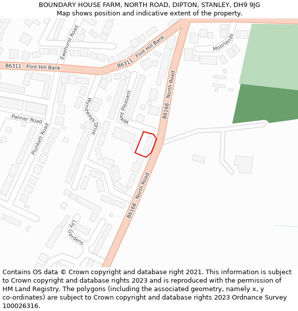 BOUNDARY HOUSE FARM, NORTH ROAD, DIPTON, STANLEY, DH9 9JG: Location map and indicative extent of plot