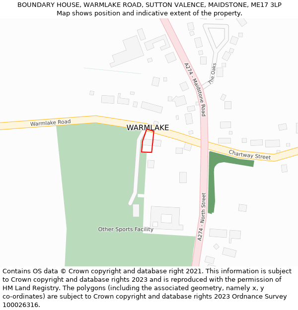 BOUNDARY HOUSE, WARMLAKE ROAD, SUTTON VALENCE, MAIDSTONE, ME17 3LP: Location map and indicative extent of plot