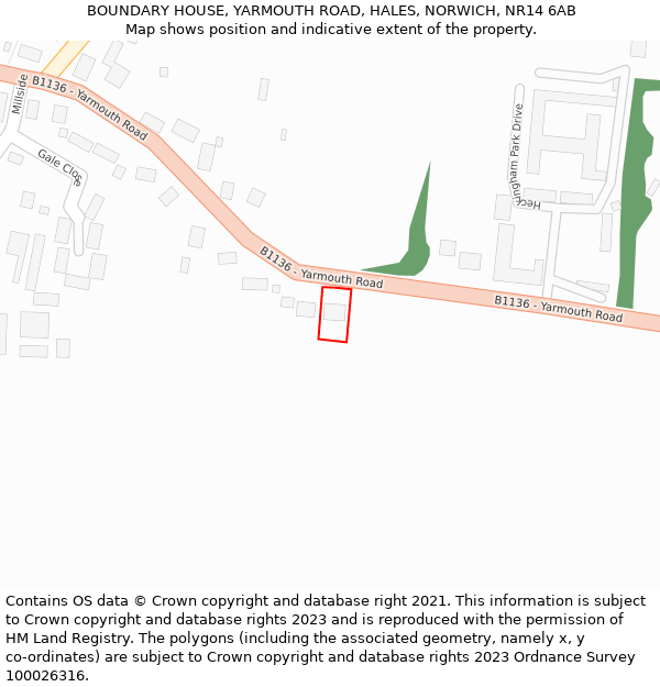BOUNDARY HOUSE, YARMOUTH ROAD, HALES, NORWICH, NR14 6AB: Location map and indicative extent of plot