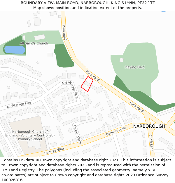 BOUNDARY VIEW, MAIN ROAD, NARBOROUGH, KING'S LYNN, PE32 1TE: Location map and indicative extent of plot