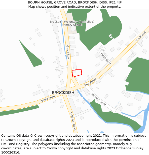 BOURN HOUSE, GROVE ROAD, BROCKDISH, DISS, IP21 4JP: Location map and indicative extent of plot