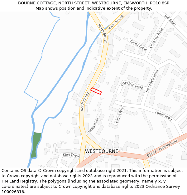 BOURNE COTTAGE, NORTH STREET, WESTBOURNE, EMSWORTH, PO10 8SP: Location map and indicative extent of plot
