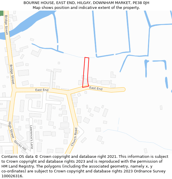 BOURNE HOUSE, EAST END, HILGAY, DOWNHAM MARKET, PE38 0JH: Location map and indicative extent of plot