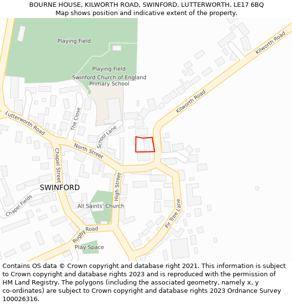 BOURNE HOUSE, KILWORTH ROAD, SWINFORD, LUTTERWORTH, LE17 6BQ: Location map and indicative extent of plot