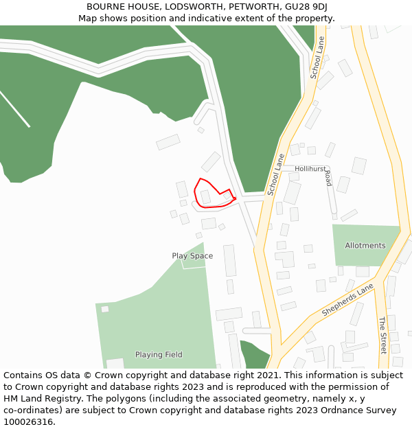 BOURNE HOUSE, LODSWORTH, PETWORTH, GU28 9DJ: Location map and indicative extent of plot