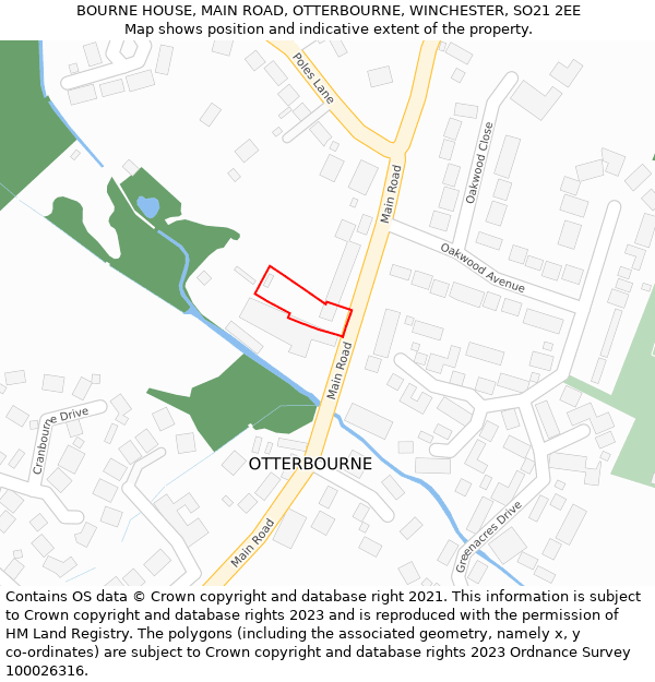 BOURNE HOUSE, MAIN ROAD, OTTERBOURNE, WINCHESTER, SO21 2EE: Location map and indicative extent of plot