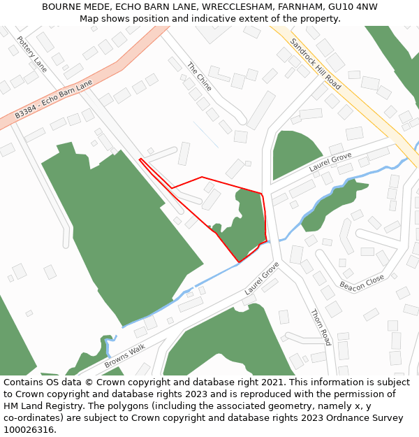 BOURNE MEDE, ECHO BARN LANE, WRECCLESHAM, FARNHAM, GU10 4NW: Location map and indicative extent of plot