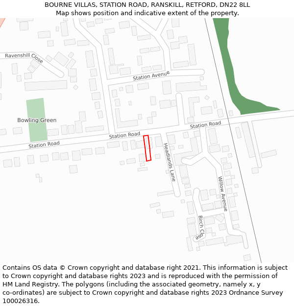 BOURNE VILLAS, STATION ROAD, RANSKILL, RETFORD, DN22 8LL: Location map and indicative extent of plot