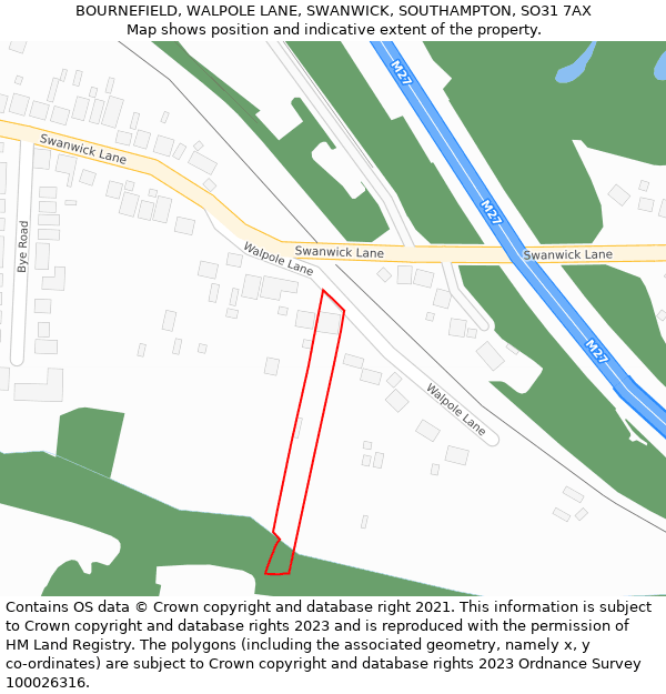 BOURNEFIELD, WALPOLE LANE, SWANWICK, SOUTHAMPTON, SO31 7AX: Location map and indicative extent of plot