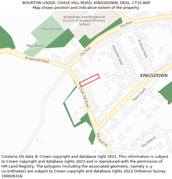 BOURTON LODGE, CHALK HILL ROAD, KINGSDOWN, DEAL, CT14 8DP: Location map and indicative extent of plot