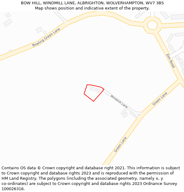 BOW HILL, WINDMILL LANE, ALBRIGHTON, WOLVERHAMPTON, WV7 3BS: Location map and indicative extent of plot