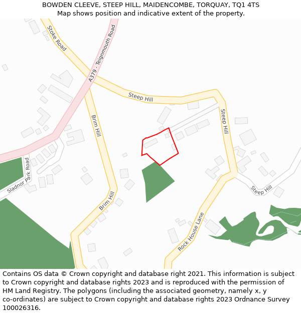 BOWDEN CLEEVE, STEEP HILL, MAIDENCOMBE, TORQUAY, TQ1 4TS: Location map and indicative extent of plot