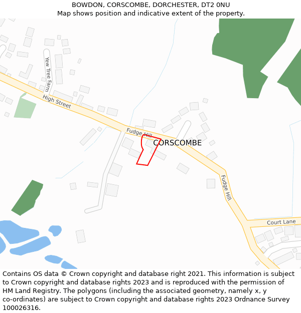 BOWDON, CORSCOMBE, DORCHESTER, DT2 0NU: Location map and indicative extent of plot