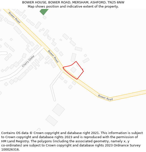 BOWER HOUSE, BOWER ROAD, MERSHAM, ASHFORD, TN25 6NW: Location map and indicative extent of plot