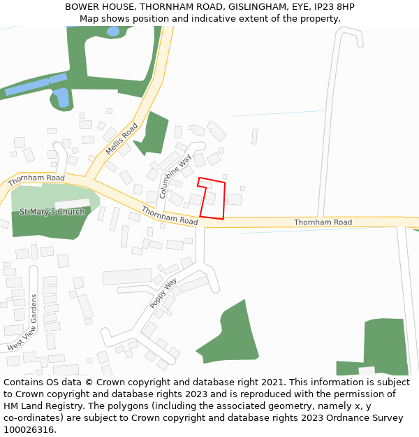 BOWER HOUSE, THORNHAM ROAD, GISLINGHAM, EYE, IP23 8HP: Location map and indicative extent of plot