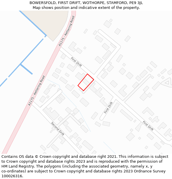 BOWERSFOLD, FIRST DRIFT, WOTHORPE, STAMFORD, PE9 3JL: Location map and indicative extent of plot