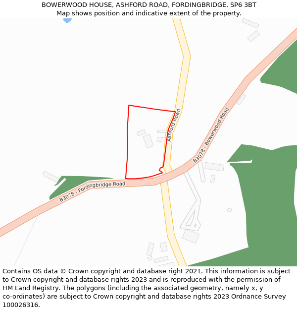 BOWERWOOD HOUSE, ASHFORD ROAD, FORDINGBRIDGE, SP6 3BT: Location map and indicative extent of plot